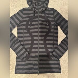 lululemon athletica Black and Charcoal Striped Zip Hoodie In Stride Jacket